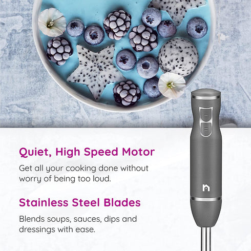 New House Kitchen Immersion Hand Blender 2 Speed Stick Mixer with Stainless Steel Shaft & Blade, 300 Watts Easily Food, Mixes Sauces, Purees Soups, Smoothies, and Dips, Silver (NH19-RBR-S-SILVER)