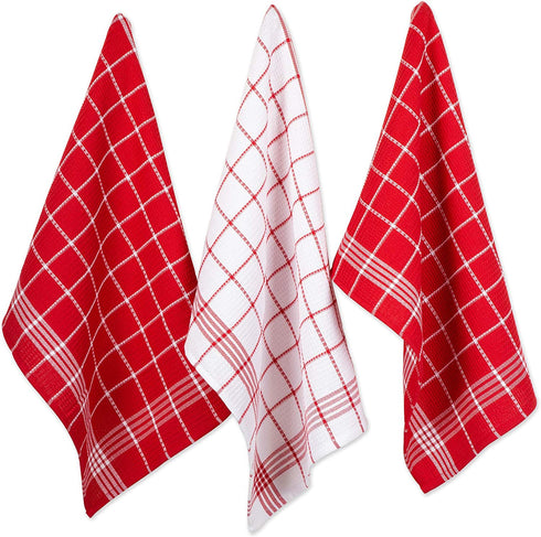 DII Waffle Weave Kitchen Collection, 100% Cotton, Kitchen Set, Red 8 Piece