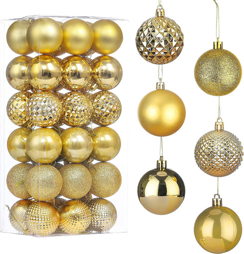 2.36" Christmas Ball Ornaments - 36Pcs Shatterproof Christmas Tree Decorations with Hanging Loop for Xmas Holiday Party Decor (Gold)