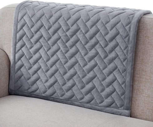 OstepDecor Sofa Armrest Covers, Backrest Covers, Quilted Sectional Couch Covers, Velvet Sofa Cover for Dogs Cats Pet Love Seat Leather L Shaped, Gray 36 x 36 Inches