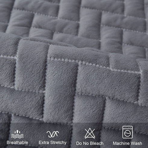 OstepDecor Sofa Armrest Covers, Backrest Covers, Quilted Sectional Couch Covers, Velvet Sofa Cover for Dogs Cats Pet Love Seat Leather L Shaped, Gray 36 x 36 Inches