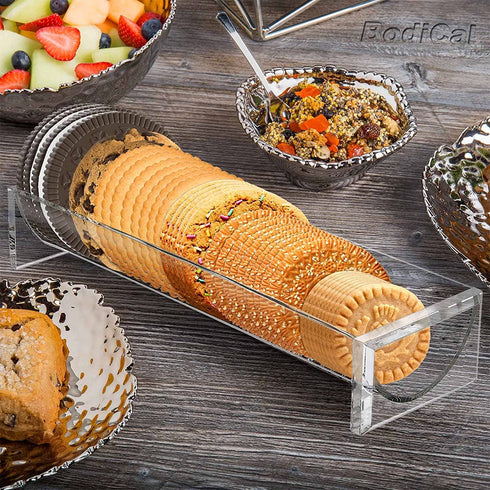 Clear Cracker Serving Tray, Set of 2, Plastic Food Serving Trays Server Holder, Cracker Appetizer Serving Platter for Party (Round & Square)