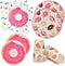 Donuts Party Supplies Tableware Set 24 9" Dinner Plates 24 7" Dessert Plate 24 9 Oz. Cups 50 Lunch Napkins for Doughnut Sprinkle Hanukkah Baby Shower Birthday Theme Disposable Paper Goods Decorations