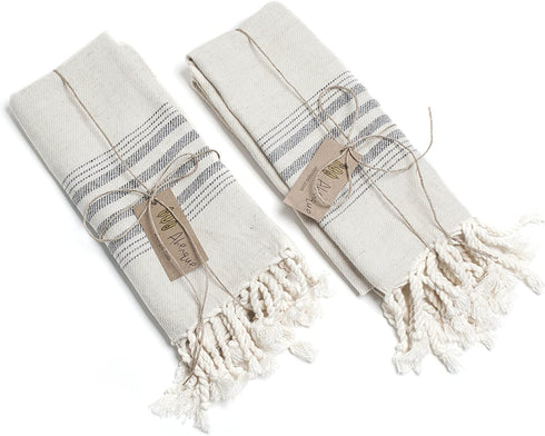 Ahenque Set of 2 Linen Cotton Blend Premium Quality, Long Tea Towel Natural in Color and Eco-Friendly Dish Towel, Hand-loomed Dishclothes, Cream Kitchen Towel Set, Hand Towel Set (Black)
