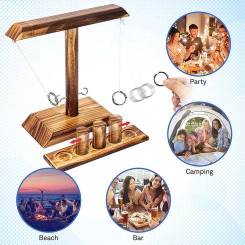 Ring Toss Game, Ring Toss with Shot Ladder, Fun Hook and Ring Game, Handmade Wooden Interactive Game for Home and Party