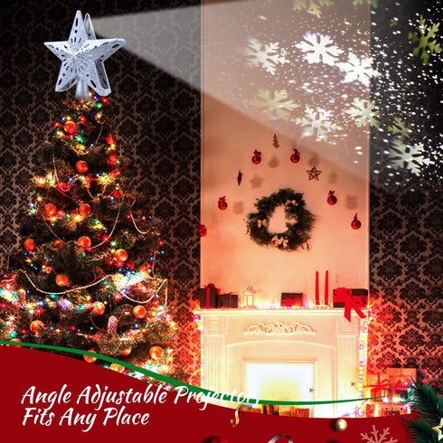 Christmas Tree Topper Lighted, Christmas Tree Toppers with Rotating Snowflakes LED Projector, Silver Star Tree Toppers Christmas Decorations