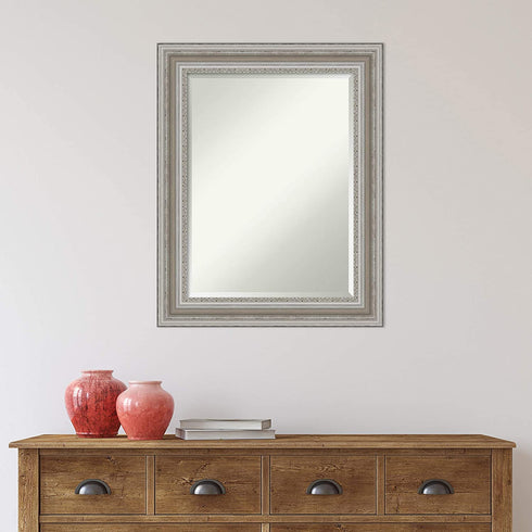 Amanti Art Bathroom Wall Mirror (29.50 x 23.50 in.), Parlor Silver Frame - Bathroom Mirror, Vanity Mirror - Silver, Medium