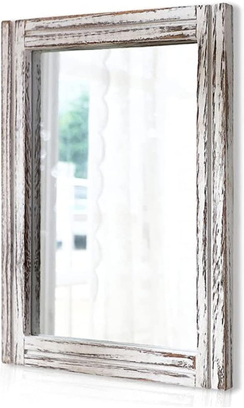 AAZZKANG Wood Mirror with Frame Rustic Wall Mirror Rectangle Decorative Farmhouse Bedroom Bathroom Hanging Mirror Home Wall Decor