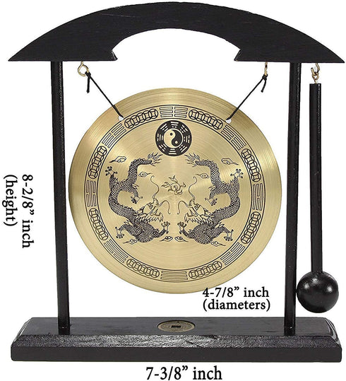 Mose Cafolo Zen Art Brass Feng Shui Desktop Table Gong, Dragon with Taiji Symbols, Makes Clear Sound, Collectible Figurines
