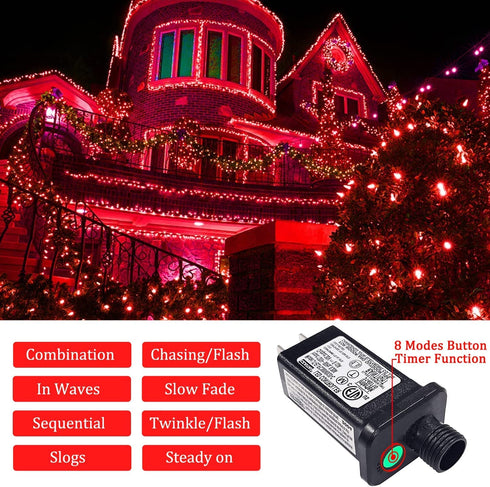 JMEXSUSS 200 LED Red Christmas Lights Outdoor, 66ft Expandable Christmas Tree Lights Plug in, 8 Modes Waterproof Twinkle String Lights Indoor, for Valentine Wedding Garden Party Xmas Decorations