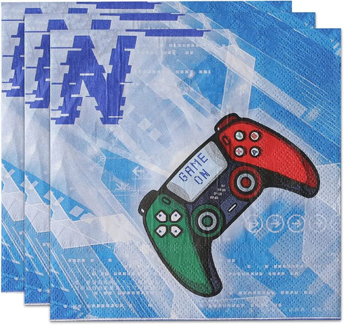 Video Game Party Tableware Set - Gaming Theme Party Supplies for Kids Includes Plates Napkins Cups Knives Forks Spoons Serves 16 Guests