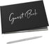 Merry Expressions Black Guest Book & Pen 9"x7" Hardcover 100 Page/50 Sheets Silver Foil Gilded Edges for Guests & Visitors to Sign at a Wedding, Funeral or Memorial, Party, Baby or Bridal Shower