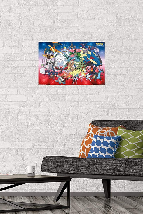 Trends International Pok©mon-Mega Evolutions Wall Poster, 14.725" x 22.375", Premium Poster & Mount Bundle