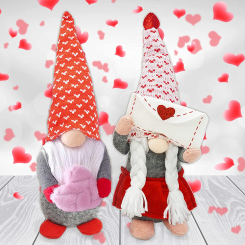Valentines Day Gnome Plush Set of 2, Tabletop Swedish Elf Gnome Doll - Valentines Mantle Fireplace Decorations, Home Decor Living Room Table Mantel Centerpiece by 4E's Novelty