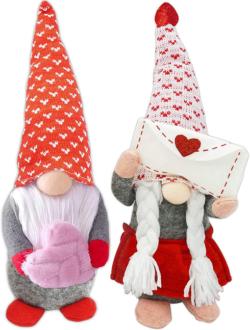 Valentines Day Gnome Plush Set of 2, Tabletop Swedish Elf Gnome Doll - Valentines Mantle Fireplace Decorations, Home Decor Living Room Table Mantel Centerpiece by 4E's Novelty