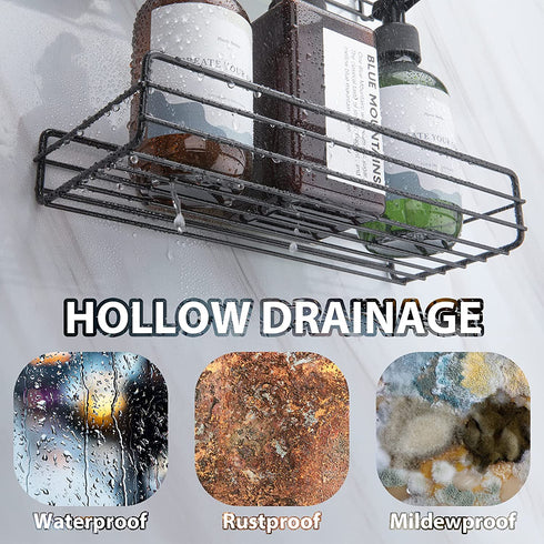 2-Pack Upgraded Adhesive Shower Caddy, No Drilling Black Self Adhesive Shower Organizer, Rustproof Shower Shelf, Wall Mounted Shower Storage Rack for Bathroom, Toilet, Kitchen and Dorm