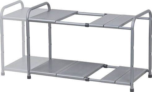 SimpleHouseware Under Sink 2 Tier Expandable Shelf Organizer Rack, Silver (expand from 15 to 25 inches)