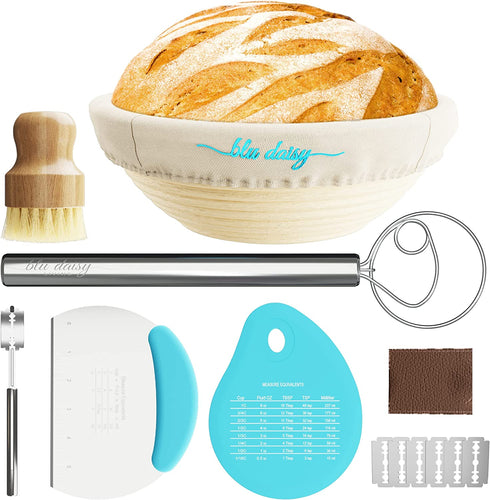Professional Bread Proofing Basket Set - 6PCS 9inch Round Banneton Proofing Basket Kit with Stainless Steel Bread Lame & Danish Dough Whisk - Banneton Basket with Scraper & Cutter - Sourdough Bread Baking Supplies