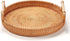 Rattan Basket Trays, Round Wicker Tray with Wooden Handle, Wicker Baskets Tray Rattan Round Handmade, Woven Rattan Serving Boho Tray for Coffee Table Decor (9.4inch / 23.8cm)