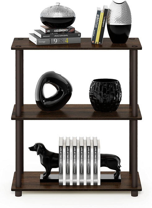 Furinno Turn-N-Tube 3-Tier Compact Multipurpose Shelf Display Rack, Walnut/Brown