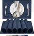 BETEAM Placemats Set of 6, Woven Vinyl Placemats, Washable & Durable Table Placemats, Indoor/Outdoor Use Table Mats, Navy Blue