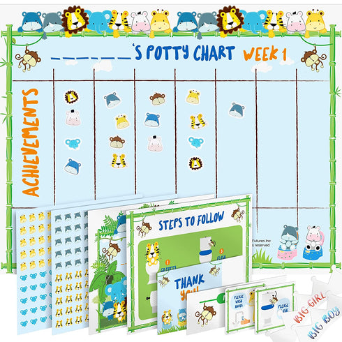 Potty Training Chart for Toddler, Boys & Girls, Sticker Chart for Kids Potty Training, 4 Week Reward Chart, Certificate, Instruction Booklet & More, Reward Sticker Chart - Fun Animal Design
