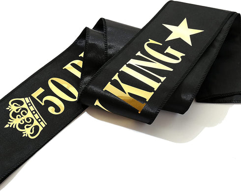 50TH Birthday Crown and Birthday King sash, 50TH Birthday Gifts for Men,Birthday Gift Idea for Him, Husband, Father, Brother Friends Party Favors.50TH Birthday Decorations