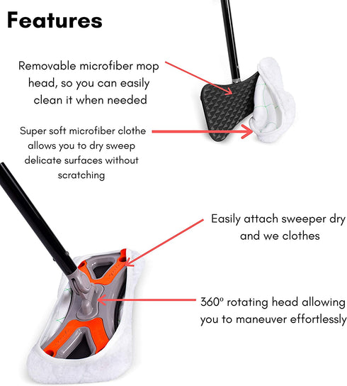 Dust Cleaning Sweeper Mopping - Orange and Grey Durable Mop Set - Lightweight - Great for Kitchen, Home, Garage and Office - Hardwood Tile Laminate Floor Cleaner - Removable Slipper