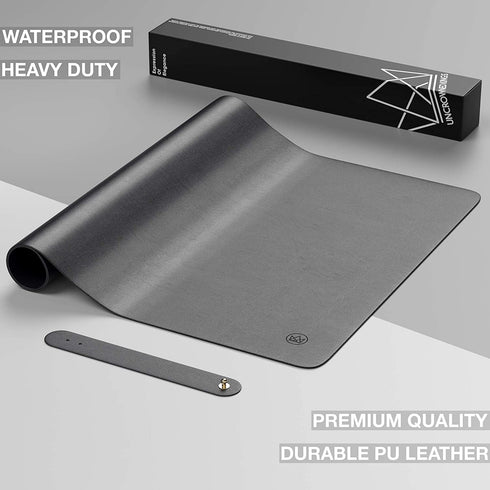 Uncrowned Kings Desk Pad - 35.4 X 17.7 Inches Premium Home Office Desk Mat Protector for Wooden/Glass Desktops - Black Vegan Leather - Waterproof - Extended Mouse Pad-Smooth for Writing Desk Blotter