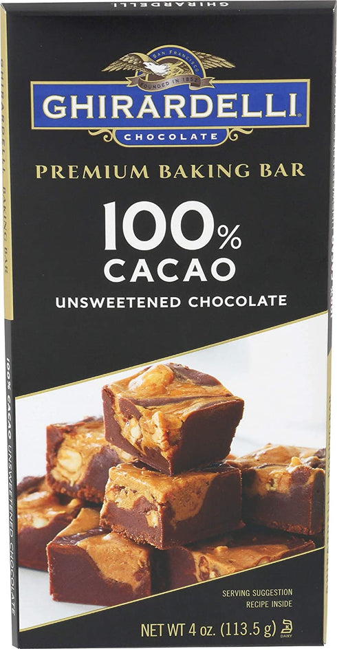 GHIRARDELLI Premium 100% Cacao Unsweetened Chocolate Baking Bar, 4 OZ Bar