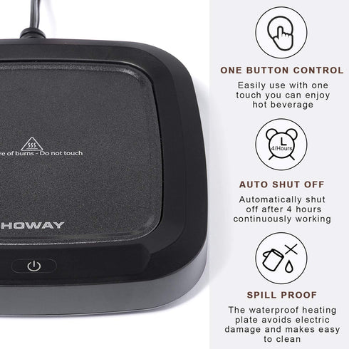 HOWAY Coffee Mug Warmer, 4-Hour Auto Shut Off Coffee Cup Warmer Plate for Desk, Office and Home, 16 Watt Electric Cup Warmer for Tea, Water, Cocoa, Milk