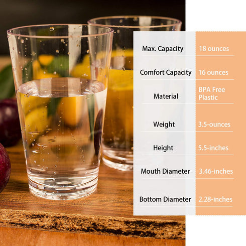 Classic Clear Plastic Glasses Drinking Cups Dishwasher Safe BPA-free Set of 6 For Indoor Outdoor Use(Look Like Glass)