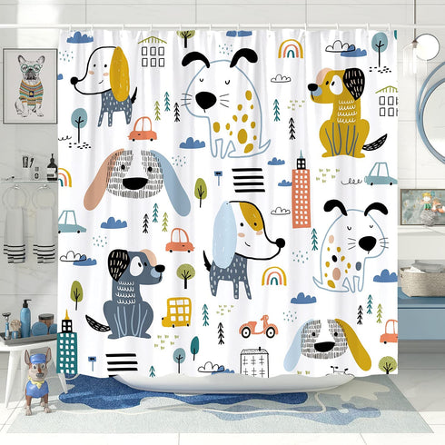 Witzest Kids Shower Curtain Cute Dog Animal Shower Curtain Funny Cartoon Shower Curtain Fun Boys Shower Curtain Novelty Shower Curtain Polyester 72x72 Inch