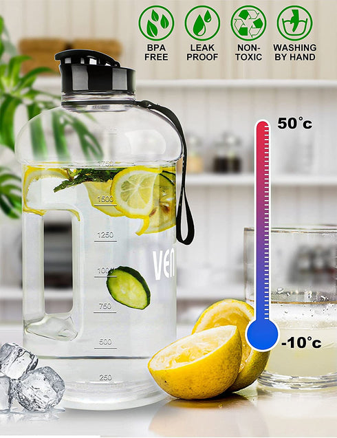 VENNERLI Water Bottle with Handle Portable Large Plastic Water Bottles for Adults BPA-free Half Gallon Water Bottle Reusable 2 Liter Water Jugs for Outdoor Hiking Fitness Travel Camping Cycling
