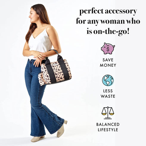 Fit + Fresh Sanibel Insulated Lunch Bag, Lunch Bag for Women Includes 2 Food Containers, Reusable Lunch Box, Perfect for Work, School, Beach & More, Cheetah