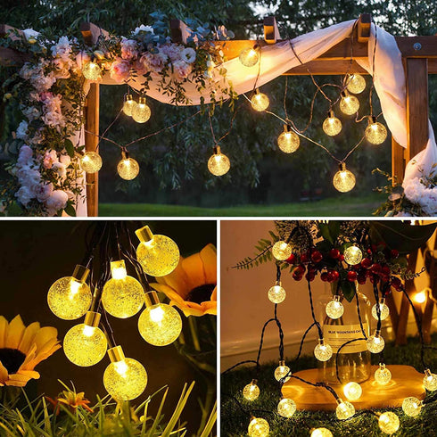 BHCLIGHT 2-Pack 100 LED 32FT Crystal Globe Solar String Lights Outdoor, Waterproof Solar Lights Outdoor Decorative with 8 Modes, Solar Powered Patio Lights for Garden Yard Party Christmas,Warm White