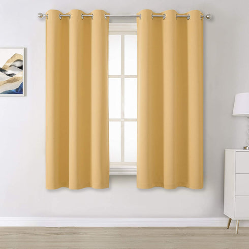 Soft Yellow Blackout Curtains for Bedroom 54 Inches Long Short Solid Room Darkening Window Drapes Thermal Insulated Curtain Panels with Grommet 38W x 54L,2 Panels Desert Mist