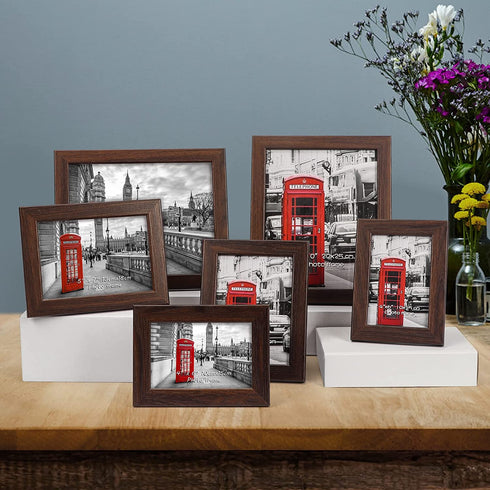 CRUGLA Gallery Frame Set of 6 for Wall Decor Tabletop Vertical Horizontal Display, Assorted Collage Photo Frames, Two 4x6 Picture Frames, Two 5x7 Picture Frames, Two 8x10 Picture Frames, Brown