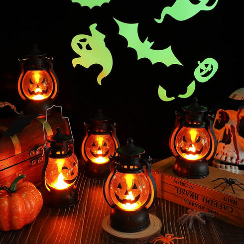 6 Pieces Halloween Pumpkin Lamp Lantern Halloween Pumpkin Lights Led Night Light with Battery for Ghost Party Home Outdoor Yard Decor