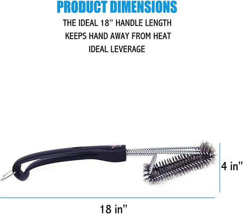 Kona 360 Clean Grill Brush - A Clean Grill in 30 Seconds Or Less - 18 inch Best BBQ Brush - Stainless Steel 3-in-1 Grill Cleaner for Effortless Cleaning