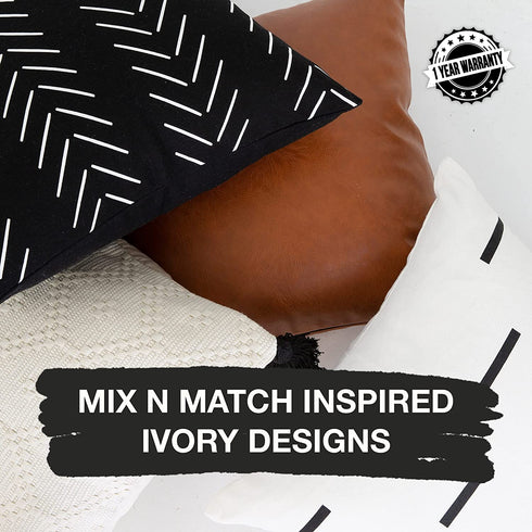 INSPIRED IVORY 18 x 18? Faux Leather Throw Pillow Covers - Set of 2 in Brown Tan - Strong Zippers, Double-Stitched, Vegan - Suits Cognac, Farmhouse, Modern - Tullulah Collection Decorative Cases