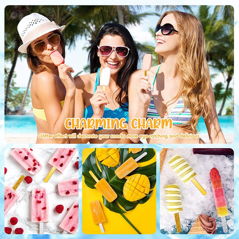 80 Pieces Glitter Acrylic Sticks 4.53 Inch Reusable Mirror Sticks Laser Stick Craft Ice Cream Sticks for Party, Festival and Home DIY, 2 Styles