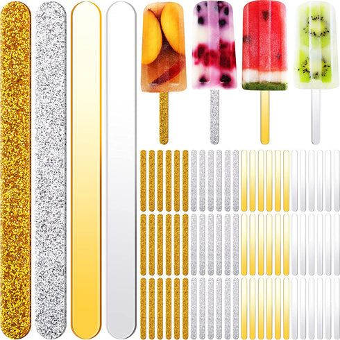 80 Pieces Glitter Acrylic Sticks 4.53 Inch Reusable Mirror Sticks Laser Stick Craft Ice Cream Sticks for Party, Festival and Home DIY, 2 Styles
