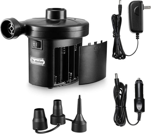 Electric Air Pump for Mattress: Battery Powered Portable Air Pump with 3-Nozzle - Dr.meter AC 110V and DC 12V Operated Quick-fill Inflator Deflator for Inflatable Pool Raft Bed Boat Swimming Rings