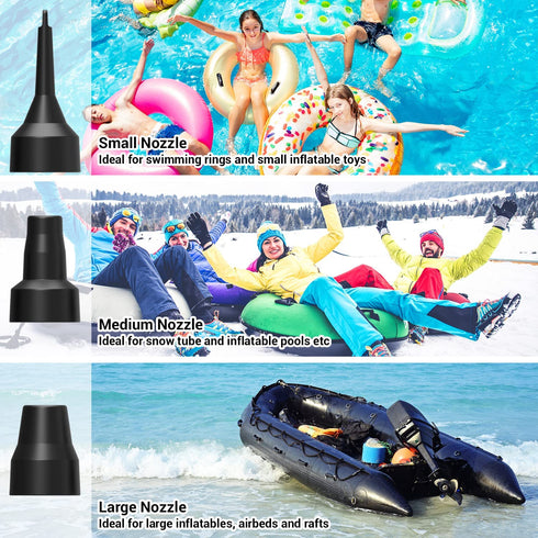 Electric Air Pump for Mattress: Battery Powered Portable Air Pump with 3-Nozzle - Dr.meter AC 110V and DC 12V Operated Quick-fill Inflator Deflator for Inflatable Pool Raft Bed Boat Swimming Rings