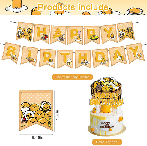 38 Pcs Gudetama Theme Birthday Party Decorations,Party Supply Set for Kids with 1 Happy Birthday Banner Garland , 13 Cupcake Toppers, 18 Balloons,6 Spiral for Party Decorations