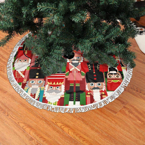 FREEHOTU Christmas Time Nutcracker Sweet Christmas Tree Skirt Gorgeous Edge Tassel Lace for 36" Xmas Ornaments Decoration