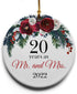 20 Years as Mr. and Mrs. Ceramic Christmas Tree Ornament Collectible Holiday Keepsake 2.875" Round Ornament in Decorative Gift Box with Bow- Perfect 20th Wedding