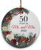 50 Years as Mr. and Mrs. Wreath Ceramic Christmas Tree Ornament Collectible Holiday Keepsake 2.875" Round Ornament in Decorative Gift Box with Bow - Perfect 50th Wedding