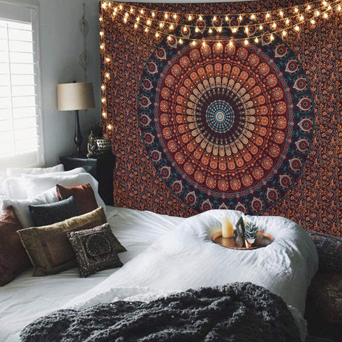 Bohemian Mandala Tapestry Hippie Tapestries Psychedelic Peacock Boho Tapestry Wall Hanging for Bedroom(59.1 x 78.8 inches)